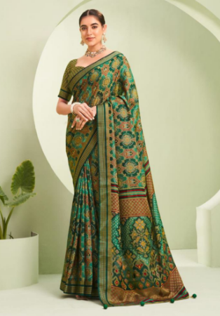 Picture of Lovely Georgette Dark Olive Green Saree