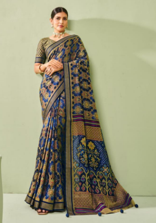 Picture of Delightful Georgette Midnight Blue Saree