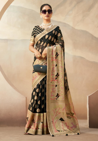 Picture of Good Looking Georgette Black Saree