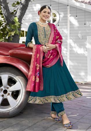 Picture of Wonderful Silk Teal Readymade Salwar Kameez