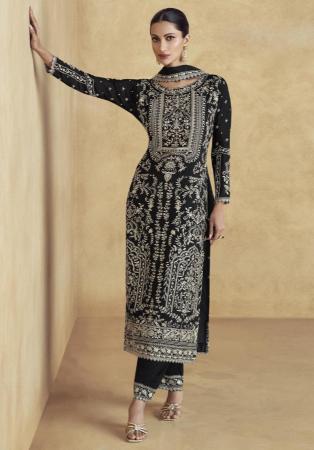 Picture of Ravishing Chiffon Black Straight Cut Salwar Kameez
