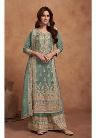 Picture of Chiffon Dark Slate Grey Straight Cut Salwar Kameez