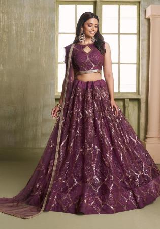 Picture of Well Formed Net Dark Olive Green Lehenga Choli