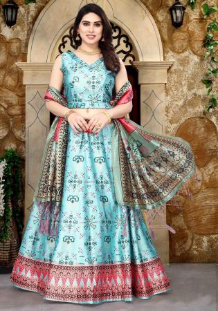 Picture of Shapely Silk Pale Turquoise Lehenga Choli
