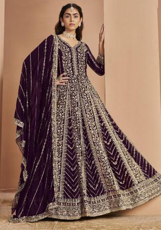 Picture of Georgette Dark Olive Green Anarkali Salwar Kameez