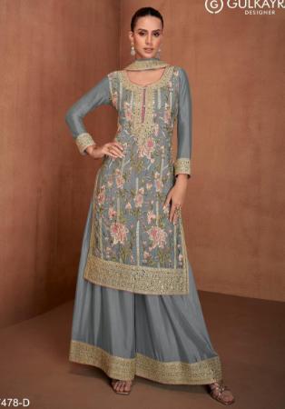 Picture of Chiffon Slate Grey Straight Cut Salwar Kameez