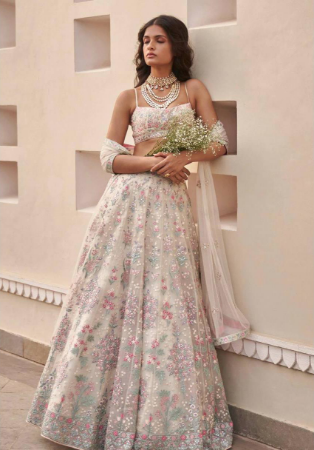 Picture of Enticing Net & Silk Off White Lehenga Choli