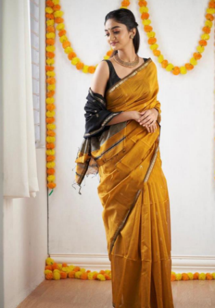 Picture of Beauteous Silk Dark Golden Rod Saree