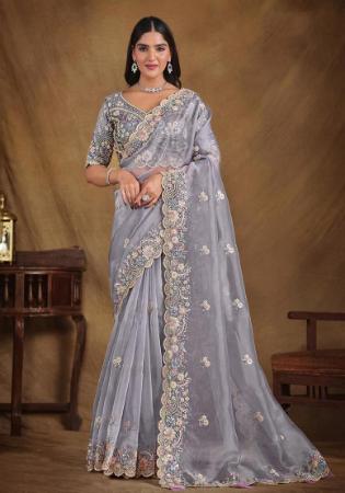 Picture of Fine Net & Silk Slate Grey Saree