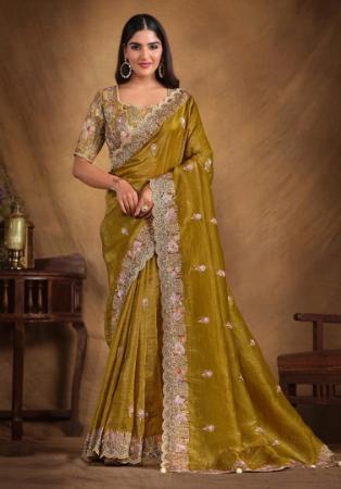 Picture of Superb Net & Silk Olive Drab Saree