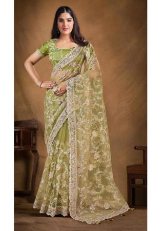 Picture of Classy Net & Silk Olive Drab Saree