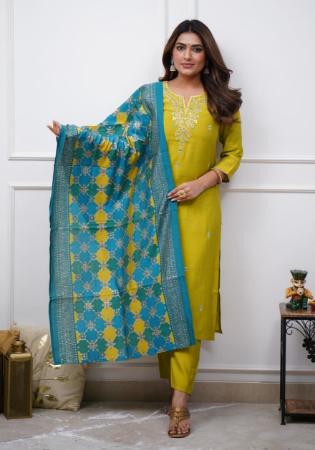 Picture of Magnificent Silk Olive Drab Readymade Salwar Kameez