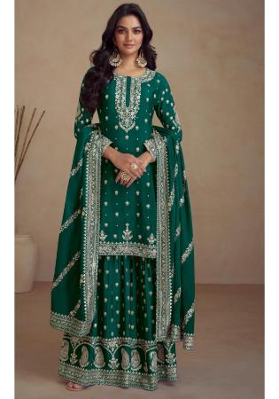 Picture of Sublime Silk Dark Green Straight Cut Salwar Kameez