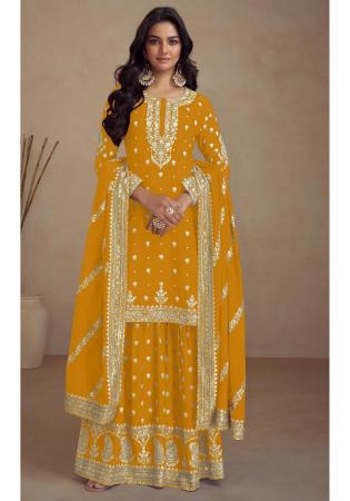 Picture of Silk Dark Golden Rod Straight Cut Salwar Kameez
