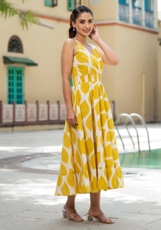 Picture of Classy Cotton Dark Golden Rod Readymade Gown