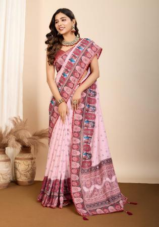 Picture of Good Looking Cotton Dark Salmon Saree