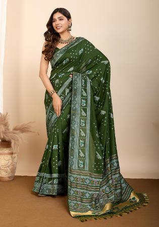Picture of Elegant Silk Dark Olive Green Saree