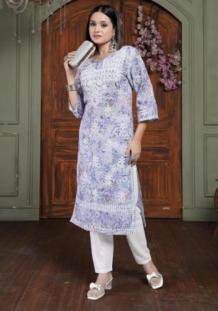 Picture of Cotton Light Steel Blue Readymade Salwar Kameez
