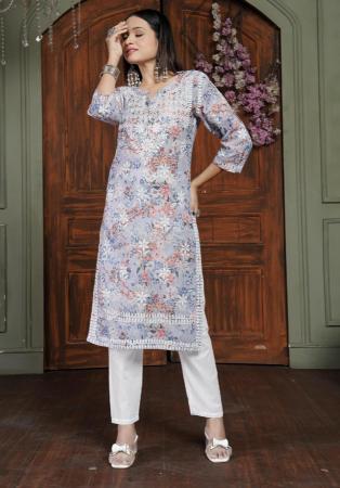 Picture of Cotton Light Steel Blue Readymade Salwar Kameez