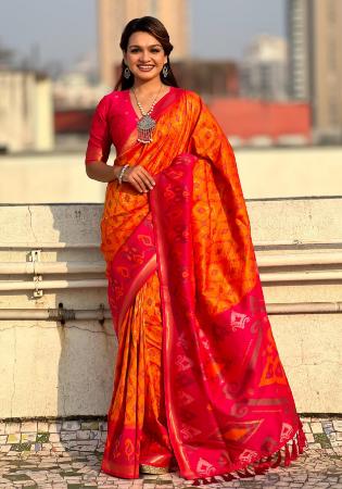 Picture of Splendid Silk Orange Red Saree
