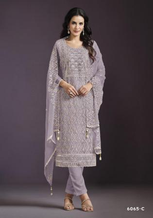 Picture of Chiffon & Silk Dark Grey Straight Cut Salwar Kameez