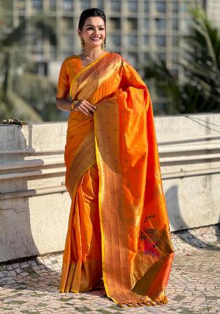 Picture of Good Looking Silk Dark Orange Saree