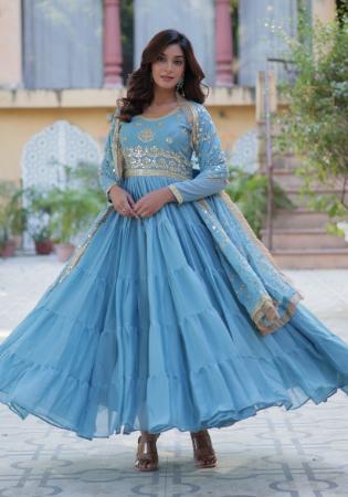 Picture of Alluring Georgette Steel Blue Readymade Gown