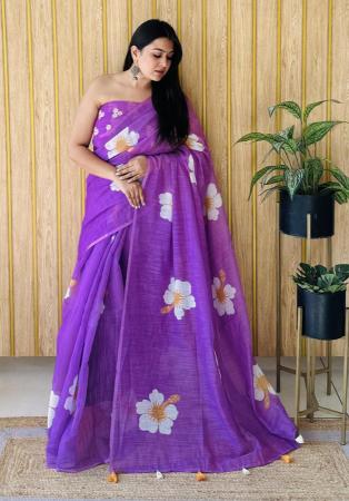 Picture of Pretty Linen Dark Orchid Saree