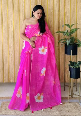 Picture of Fine Linen Deep Pink Saree
