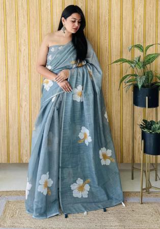 Picture of Shapely Linen Cadet Blue Saree