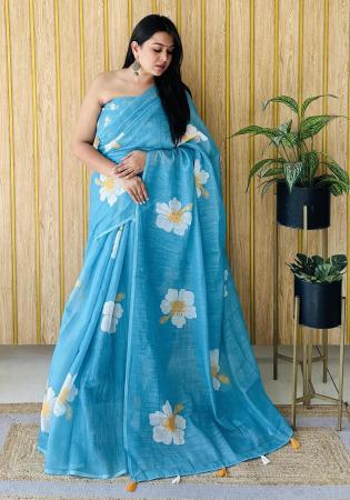 Picture of Magnificent Linen Teal Saree
