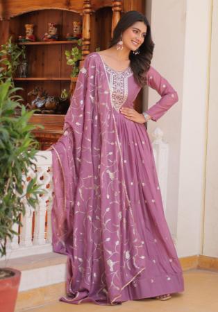Picture of Well Formed Georgette Rosy Brown Party Wear Gown