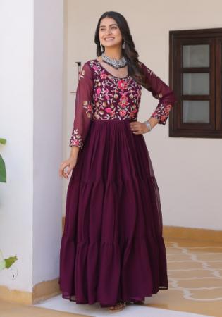 Picture of Enticing Georgette Saddle Brown Party Wear Gown