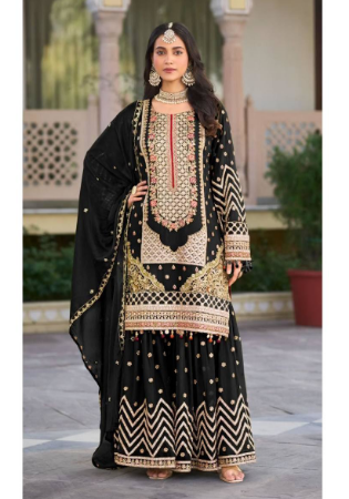 Picture of Georgette & Silk Black Readymade Salwar Kameez