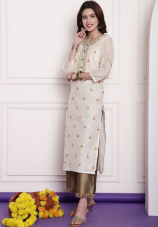 Picture of Delightful Chiffon & Net White Kurtis And Tunic