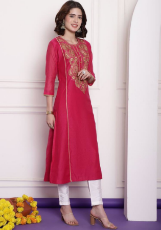 Picture of Chiffon & Net Pale Violet Red Kurtis And Tunic