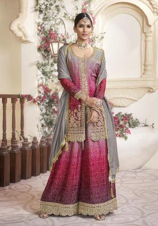 Picture of Chiffon & Silk Crimson Straight Cut Salwar Kameez