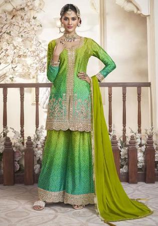Picture of Chiffon & Silk Olive Drab Straight Cut Salwar Kameez