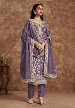Picture of Splendid Silk Purple Straight Cut Salwar Kameez