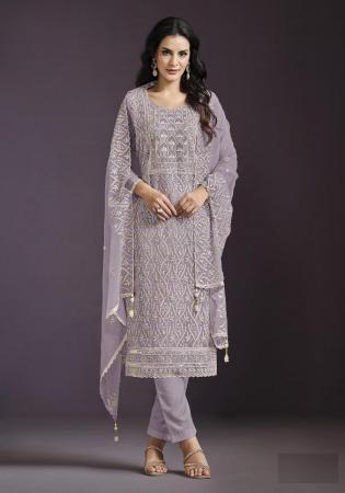Picture of Ravishing Chiffon Plum Straight Cut Salwar Kameez