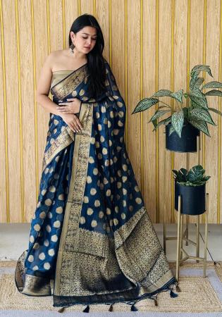 Picture of Excellent Silk Navy Blue Saree
