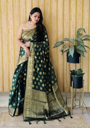 Picture of Resplendent Silk Dark Olive Green Saree