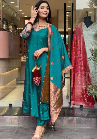 Picture of Sublime Silk Dark Cyan Readymade Salwar Kameez