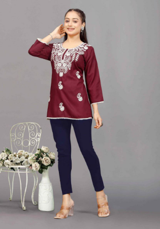 Picture of Wonderful Rayon Maroon Kurtis & Tunic