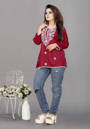 Picture of Magnificent Rayon Maroon Kurtis & Tunic