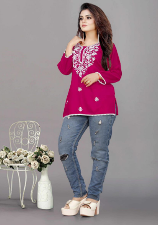 Picture of Enticing Rayon Dark Magenta Kurtis & Tunic