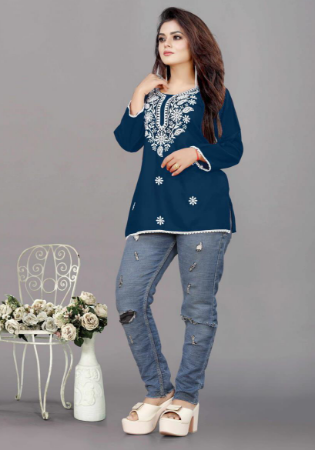 Picture of Ravishing Rayon Navy Blue Kurtis & Tunic