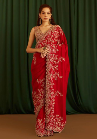 Picture of Enticing Organza Dark Red Saree