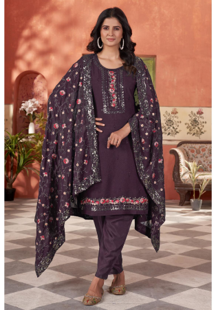 Picture of Lovely Georgette Rosy Brown Readymade Salwar Kameez