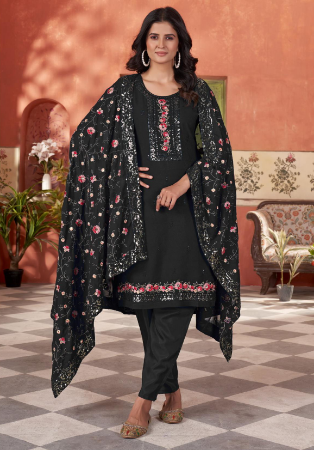 Picture of Comely Georgette Black Readymade Salwar Kameez